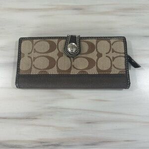 Coach Brown Signature Snap Bifold Wallet Y2K Leather